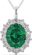 ALLUREZ Oval Emerald & Diamond Halo Pendant Necklace 14k