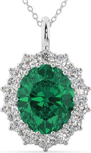 ALLUREZ Oval Emerald & Diamond Halo Pendant Necklace 14k