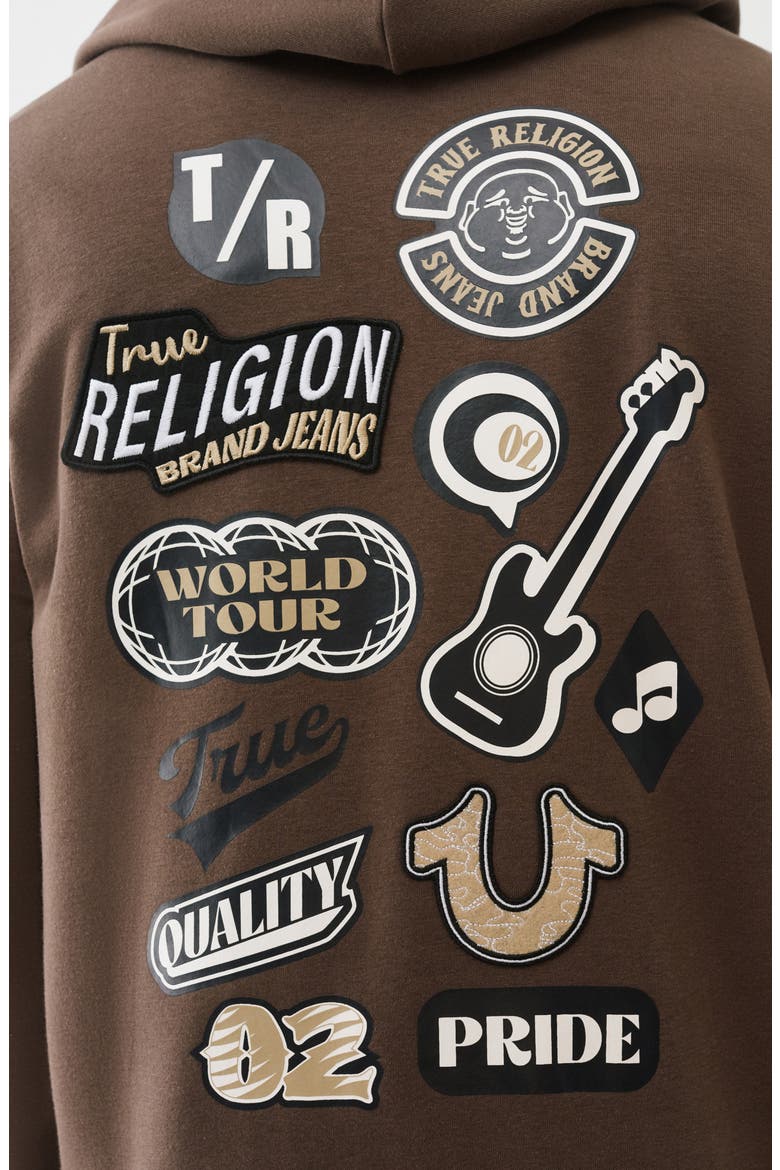 Embroidered Patch Zip Hoodie, Alternate, color, MAJOR BROWN