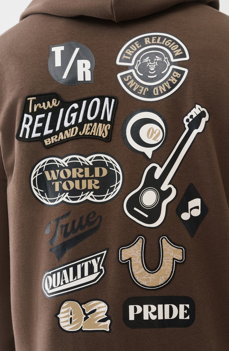 True Religion Embroidered Patch Zip Hoodie, Alternate, color, Major Brown
