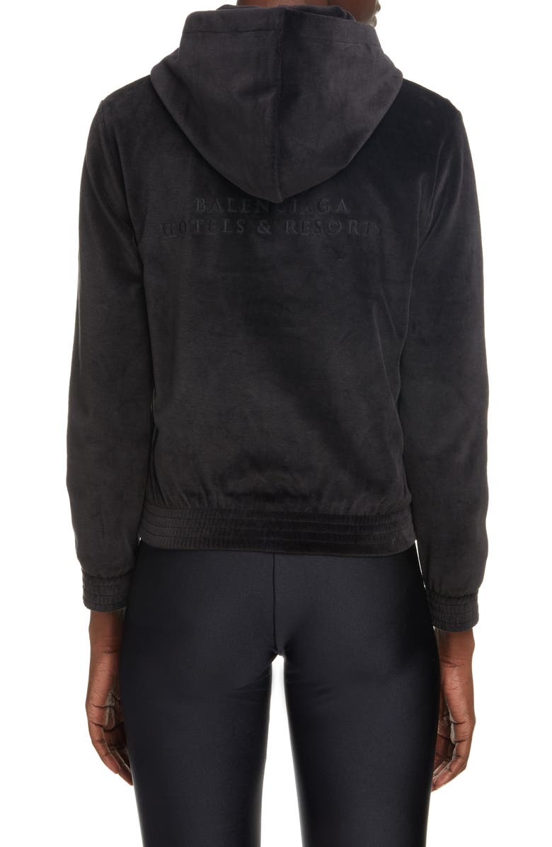 Balenciaga Hotel Logo Shrunken Velour Jacket, Alternate, color, 