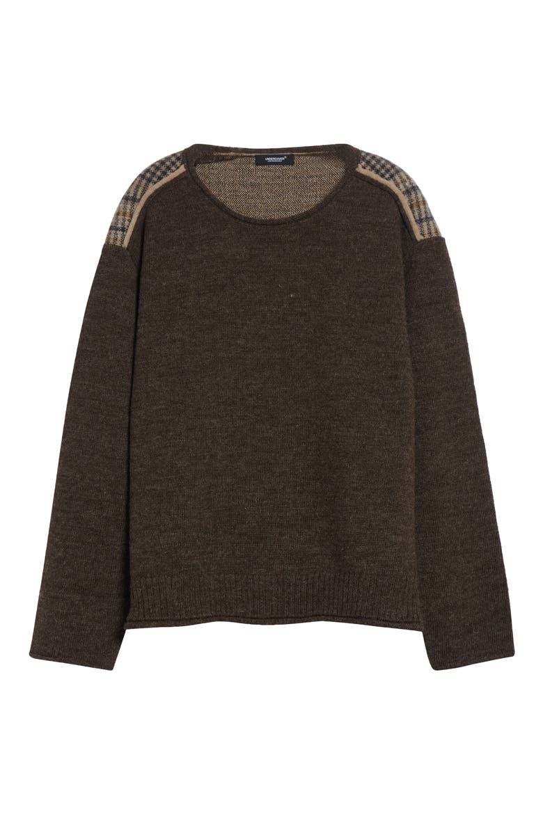 Paneled Solid & Plaid Wool Sweater, Alternate, color, TOP BROWN