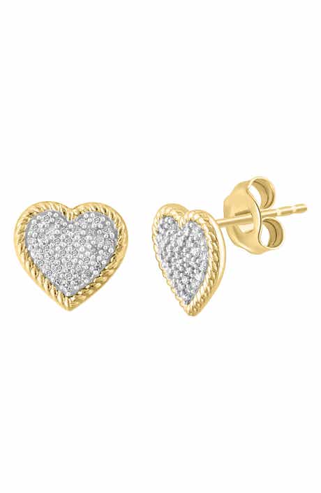 14k Gold Plated Diamond Heart Stud Earrings