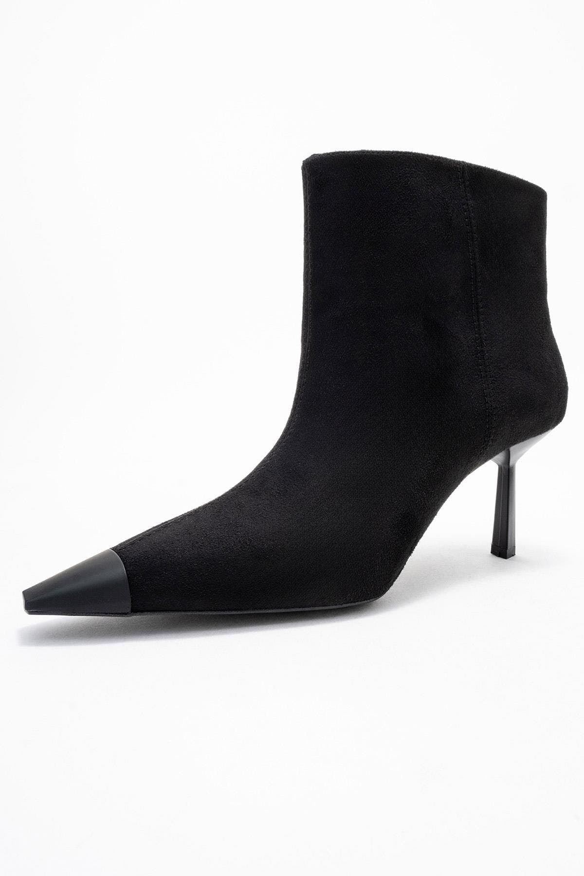 Prologue Shoes Rassel Pointed Toe Boot, Alternate, color, Black Suede Faux Leather