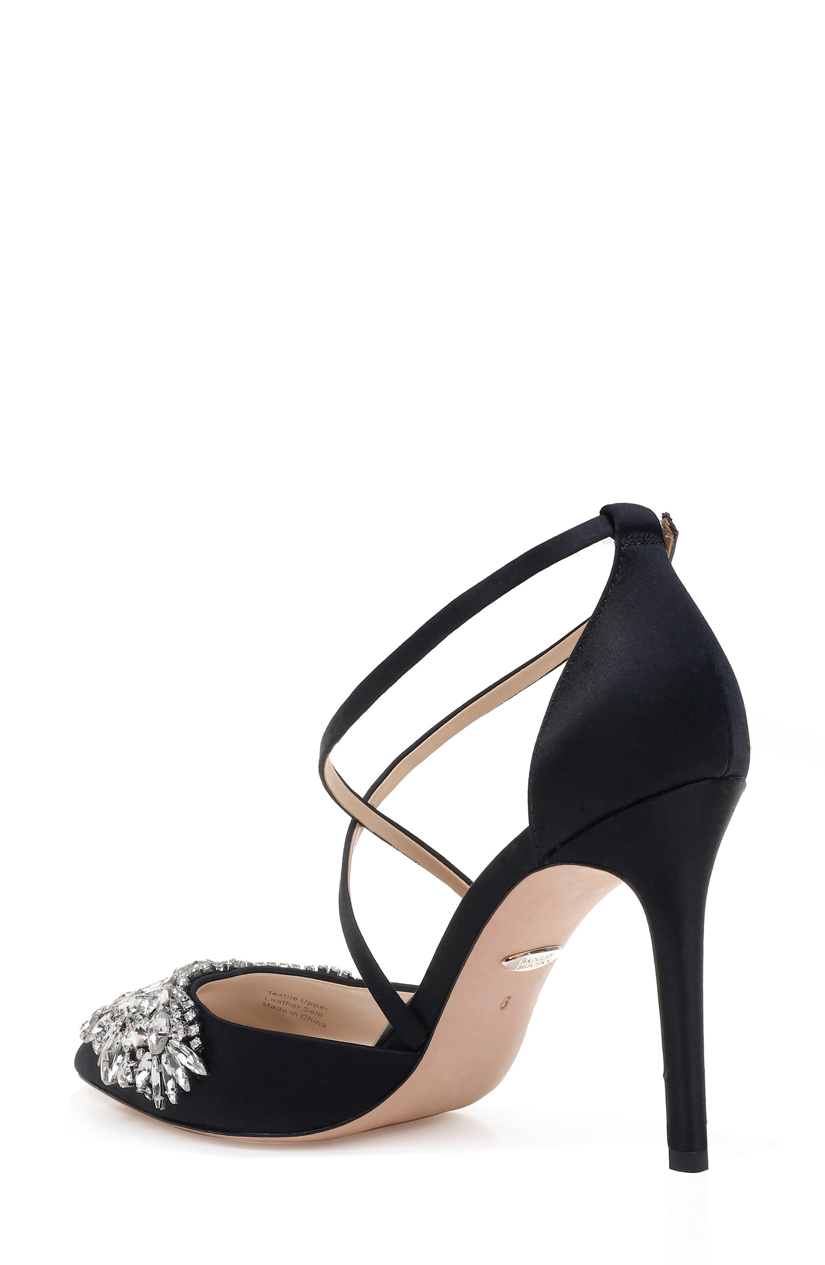 Badgley Mischka Harlene Embellished Pointy Toe Pump, Alternate, color, BLACK SATIN