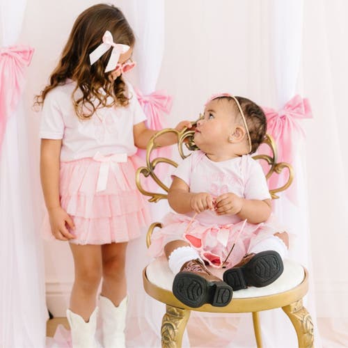 Sweet Wink Little Sister Bow Short Sleeve Bodysuit In Pink