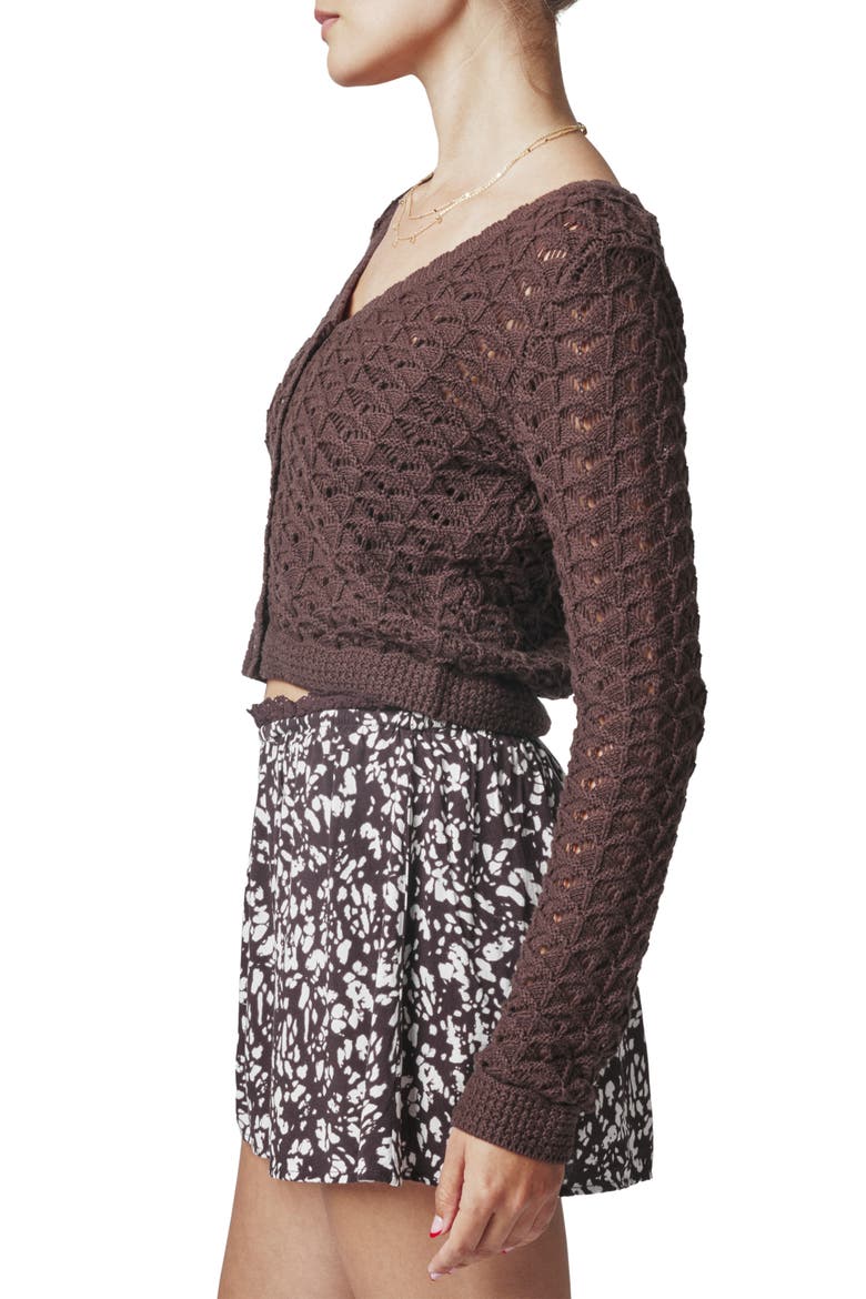 Textured Knit Cropped Cardigan, Alternate, color, CANYON BROWN