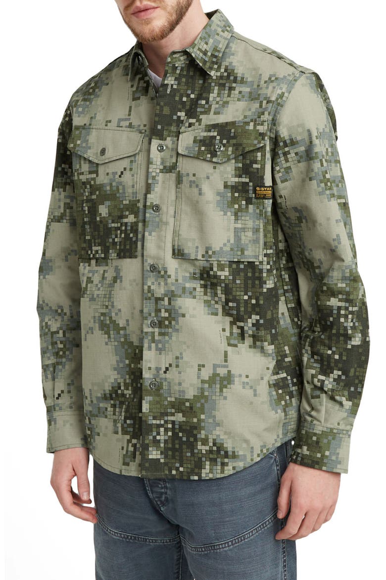 Cargo Pocket Cotton Button-Up Overshirt, Main, color, DIGI CAMO