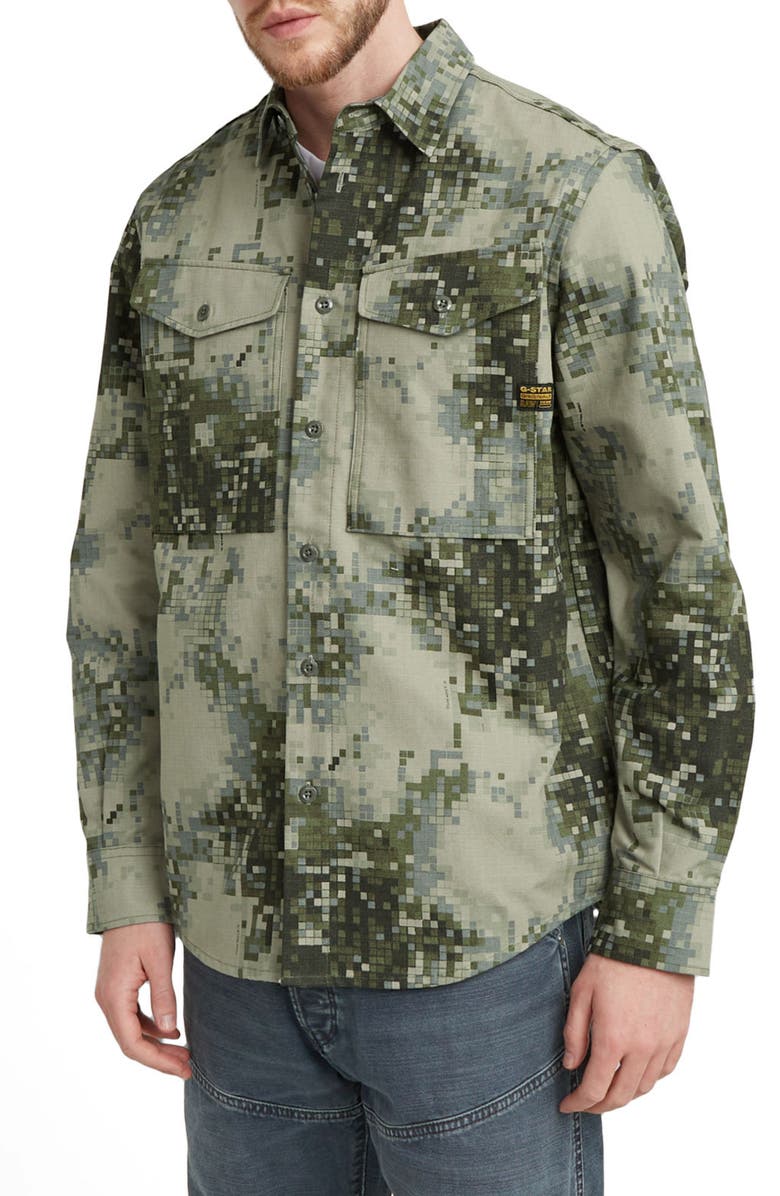 G-STAR Cargo Pocket Cotton Button-Up Overshirt, Main, color, Digi Camo