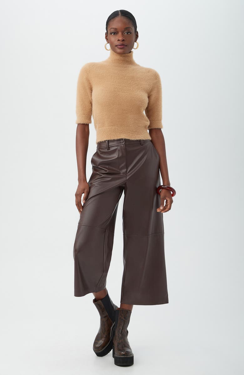 Trina Turk Tanashi Faux Leather Crop Wide Leg Pants, Alternate, color, Mudcloth