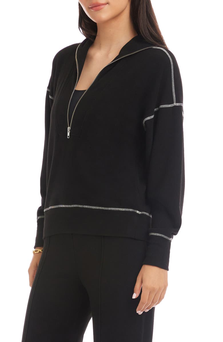 Karen Kane Contrast Stitch Half Zip Pullover, Alternate, color, Black