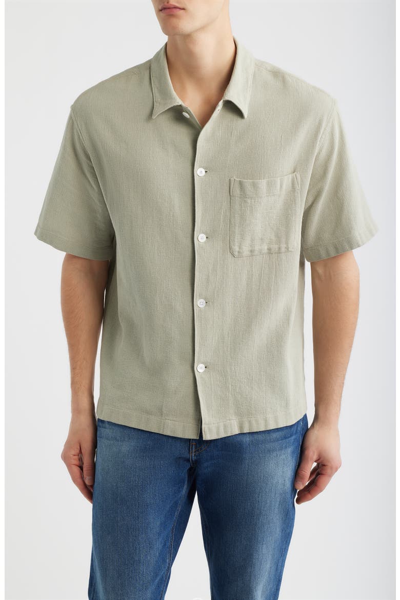 Open Weave Short Sleeve Button-Up Shirt, Main, color, MOSS GREEN