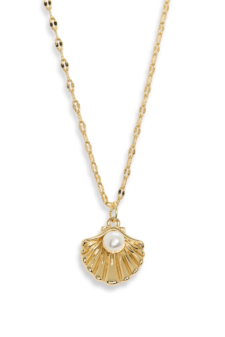 Faux Pearl Shell Pendant Necklace, Alternate, color, WHITE- GOLD