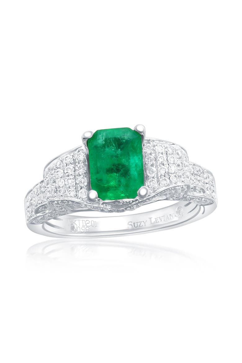 14K White Gold 1.29ct Colombian Emerald & 0.98cttw Diamond Ring, Main, color, Green