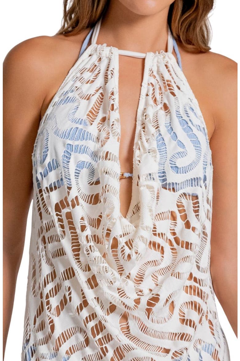 Halter Open Stitch Cover-Up Minidress, Alternate, color, VANILLA CUSTARD