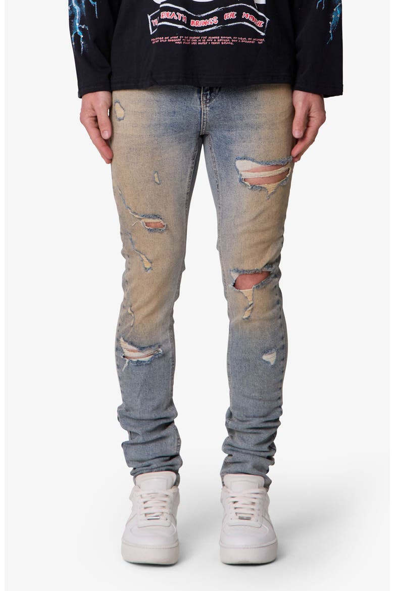 Slashed Skinny Denim Jeans, Alternate, color, VINTAGE BLUE