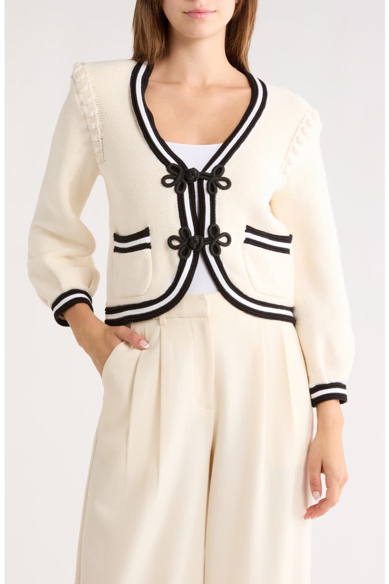 Kaito Contrast Crop Cardigan, Main, color, IVORY/ BLACK