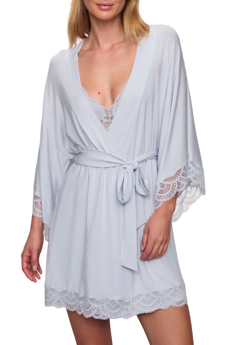 Mariana Lace Trim Jersey Robe, Main, color, ICE BLUE