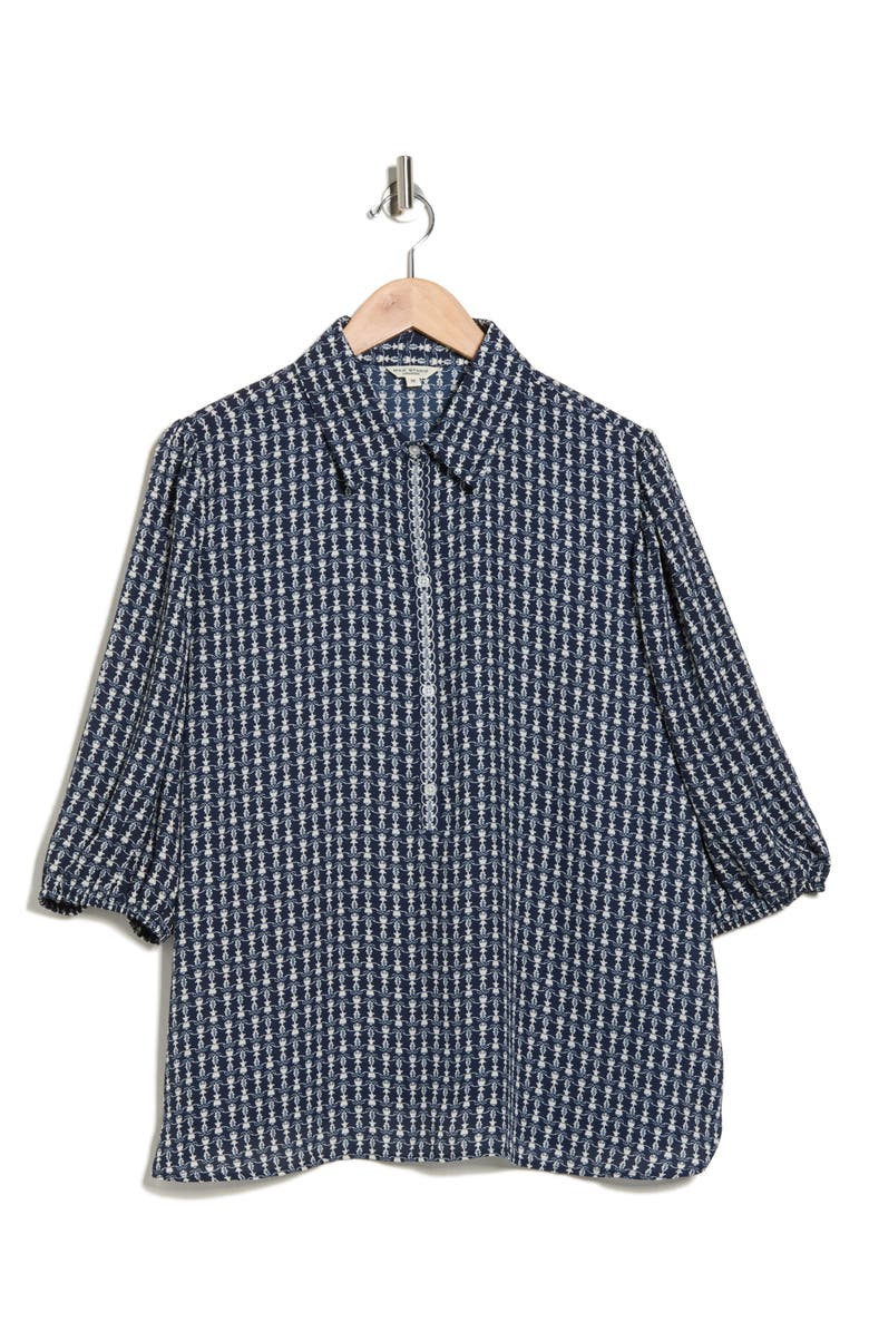 MAX STUDIO Placket Top, Alternate, color, Navy Bulb Vines