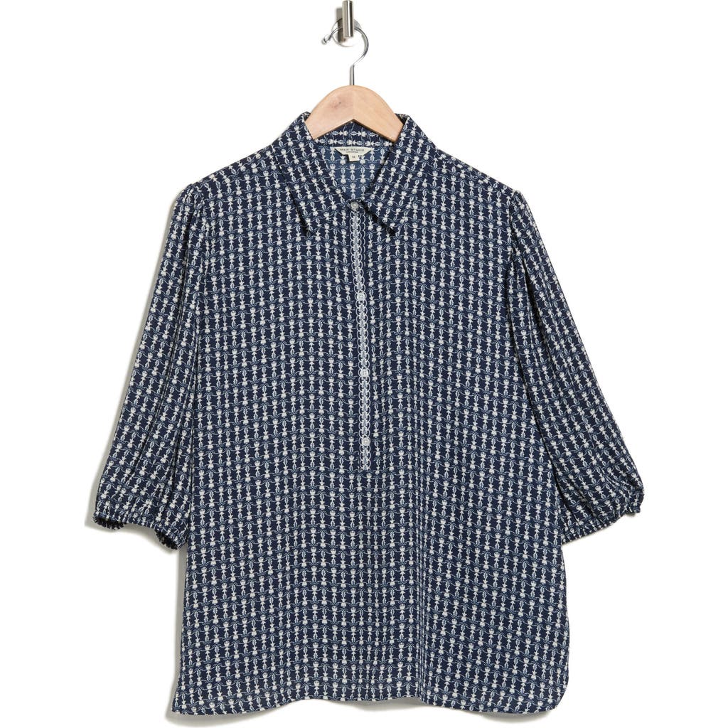 Max Studio Three Quarter Sleeve Top In Blue