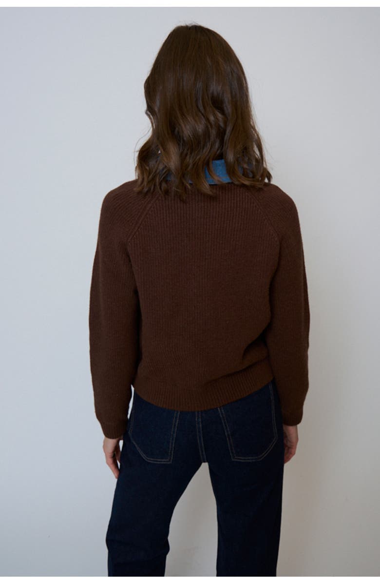 Central Park West Dash Denim Collar Pullover, Alternate, color, Brown