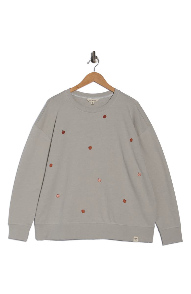 Lucky Brand Pumpkin Embroidered Crewneck Sweatshirt, Alternate, color, Grey Heather Multi