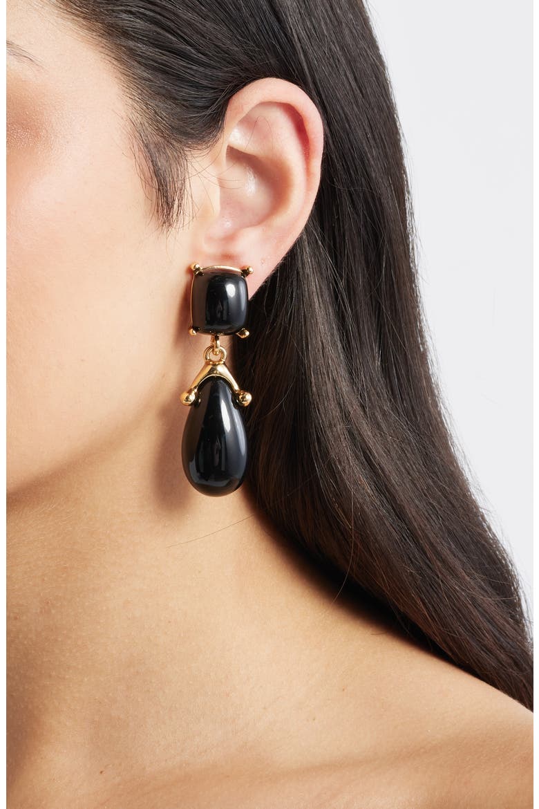 Double Drop Clip-On Earrings, Alternate, color, BLACK