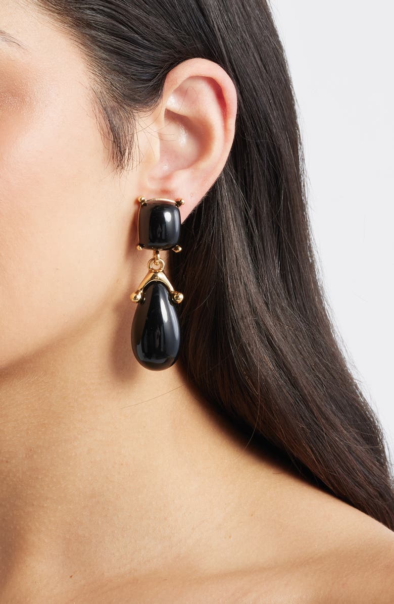 Kenneth Jay Lane Double Drop Clip-On Earrings, Alternate, color, Black