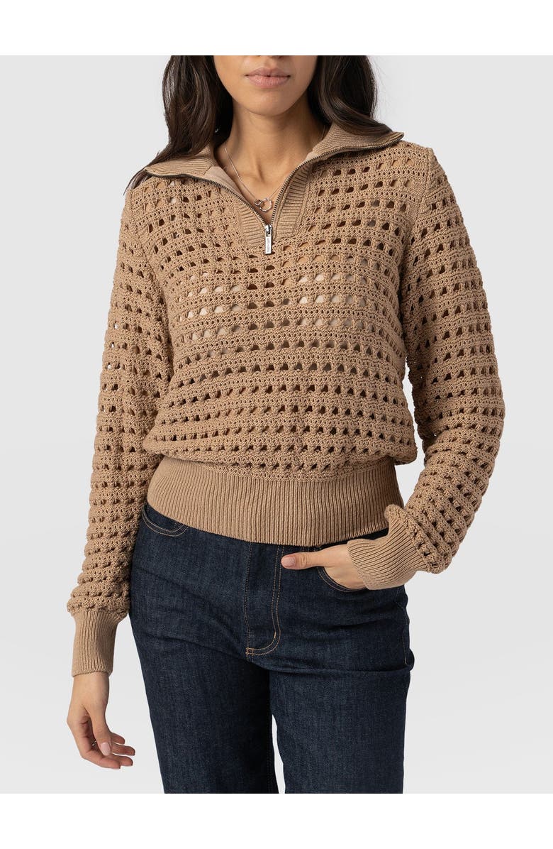 Saint + Sofia Ester Quarter Zip Knit, Alternate, color, Brown