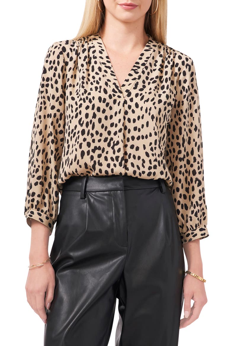 Animal Reset V-Neck Blouse, Main, color, KHAKI HAZE