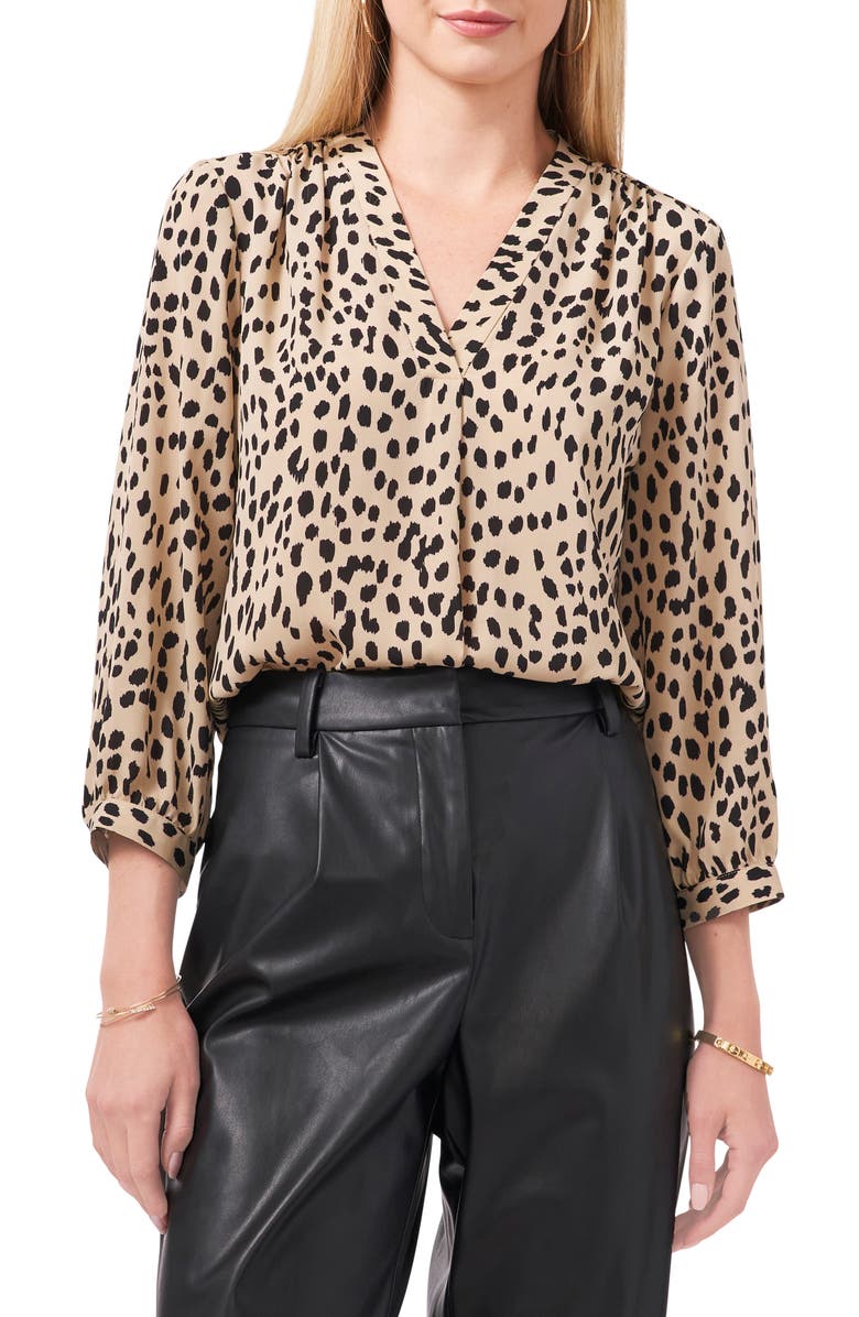 Vince Camuto Animal Reset V-Neck Blouse, Main, color, 