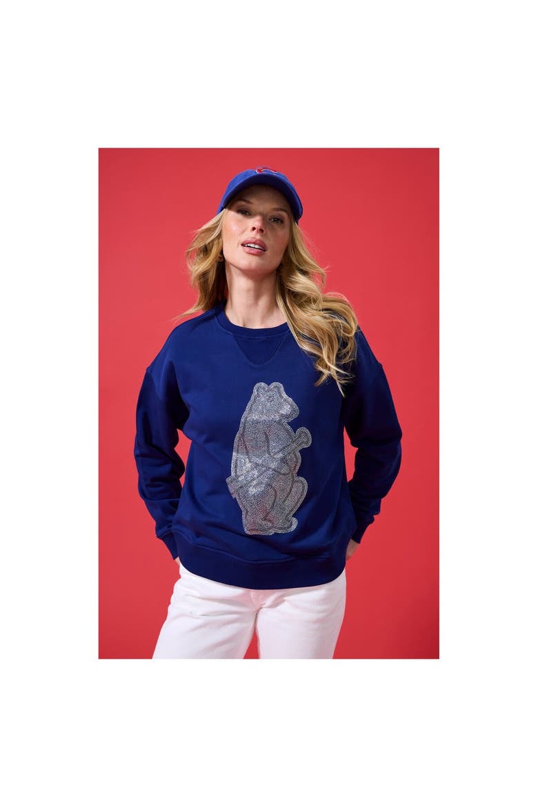 Women's Terez Navy Chicago Cubs Oversized Gemstone Logo Sweatshirt, Main, color, Navy
