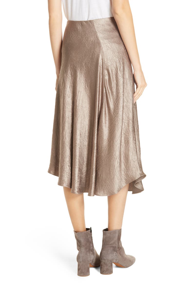 Asymmetrical Crinkled Satin Skirt, Alternate, color, TAUPE