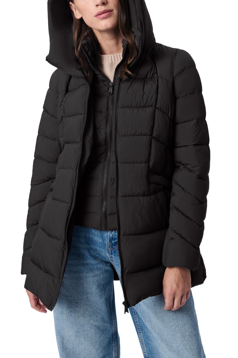 Hooded Puffer Jacket with Bib, Alternate, color, BLACK