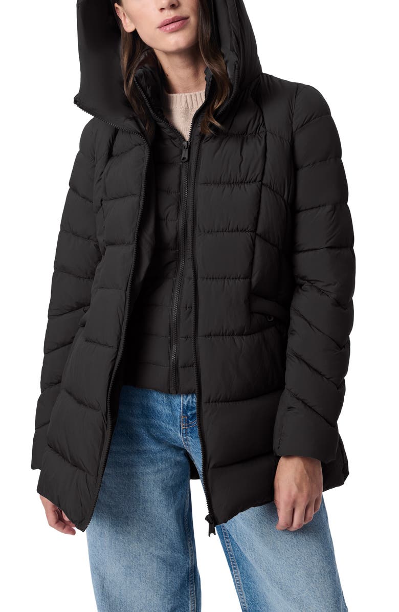 Bernardo Hooded Puffer Jacket with Bib, Alternate, color, Black