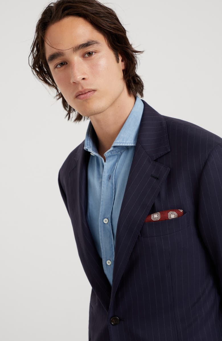 Brunello Cucinelli Chalk stripe blazer, Alternate, color, Navy Blue