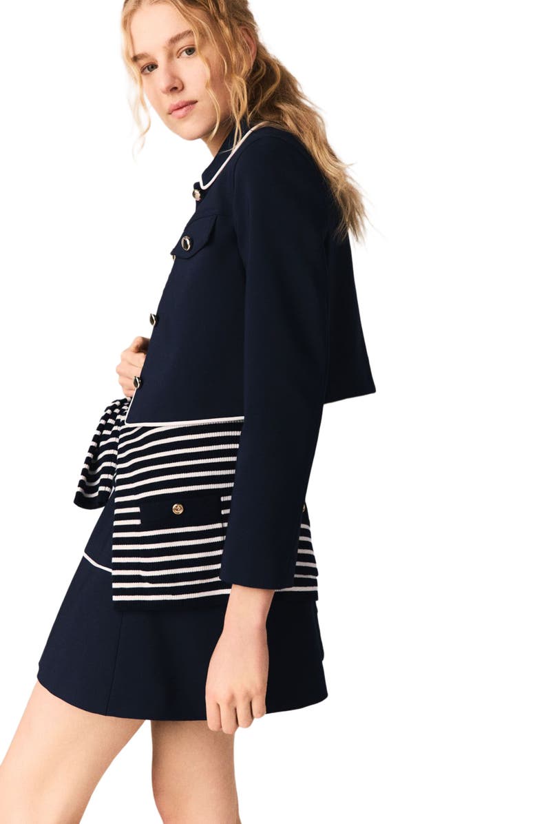 maje Short jacket with contrast trim, Alternate, color, Navy