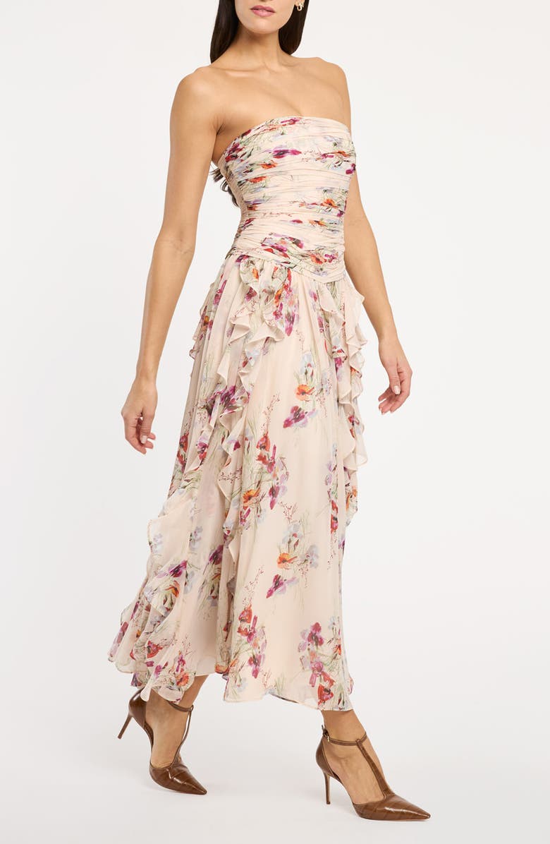 Cinq à Sept Gayla Iris Print Strapless Maxi Dress, Alternate, color, Oatmilk Multi