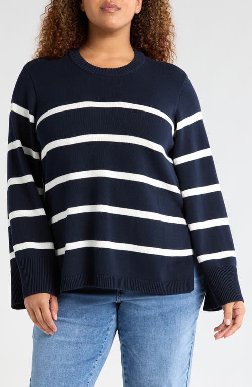 Universal Standard Bardot Stripe Cotton Sweater In Blue