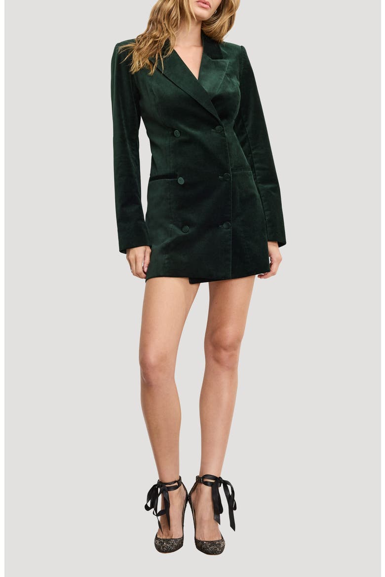 Exec Velvet Blazer Minidress, Main, color, PINE GREEN003