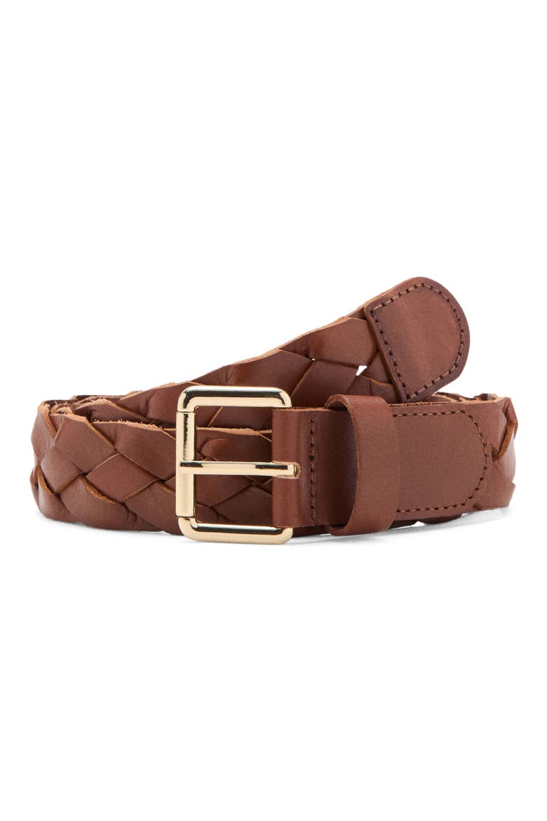 Starring Hailey Bieber Braided Leather Belt, Main, color, BROWN