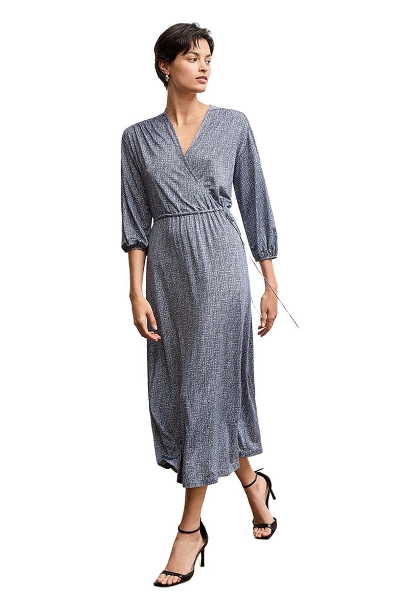 M.M.LaFleur Hope Printed Jersey Wrap Dress, Alternate, color, Blueprint Sketch