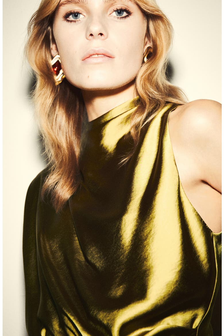Sunset Hammered Satin Top, Alternate, color, YELLOW