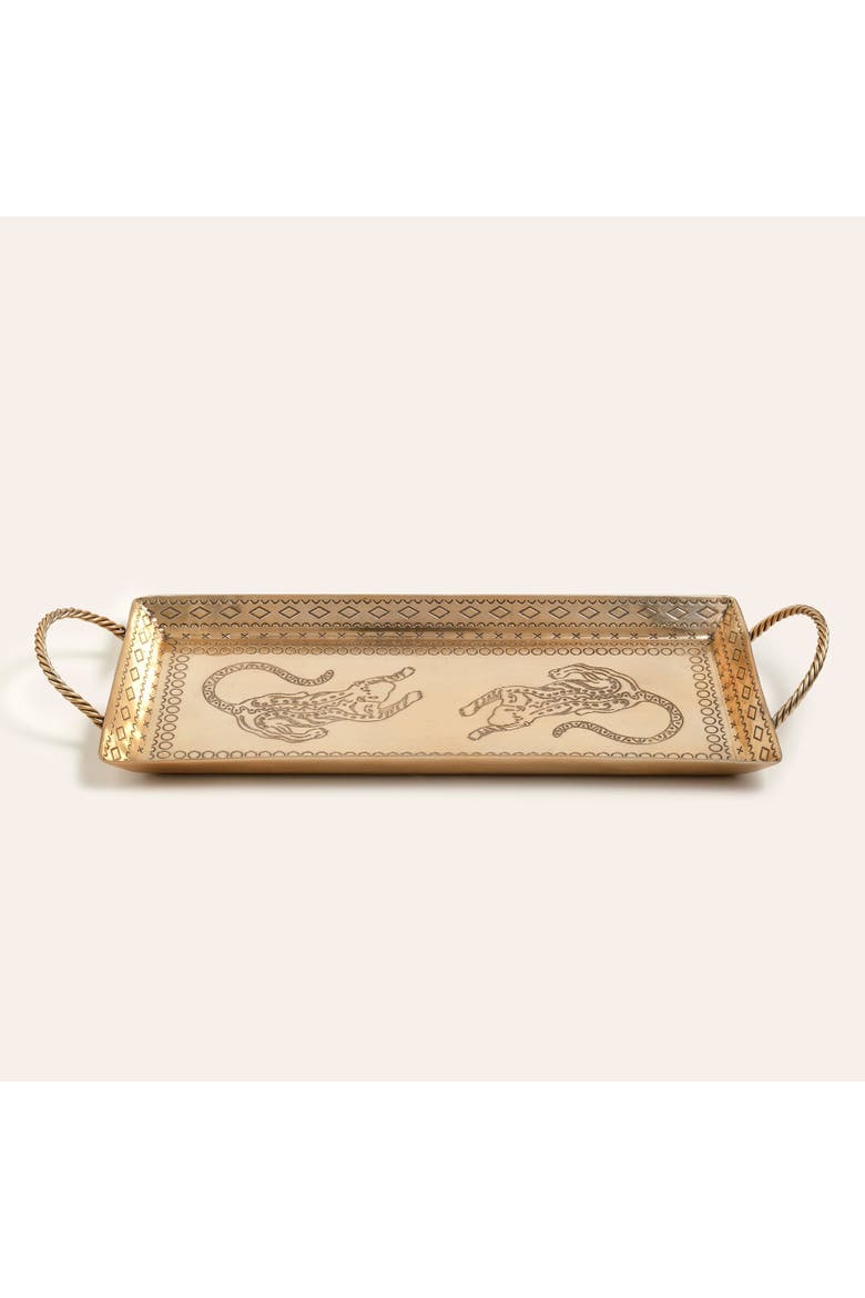 Nanpur Patterned Handle Metal Decorative Tray 16X7X2 In, Main, color, Gold