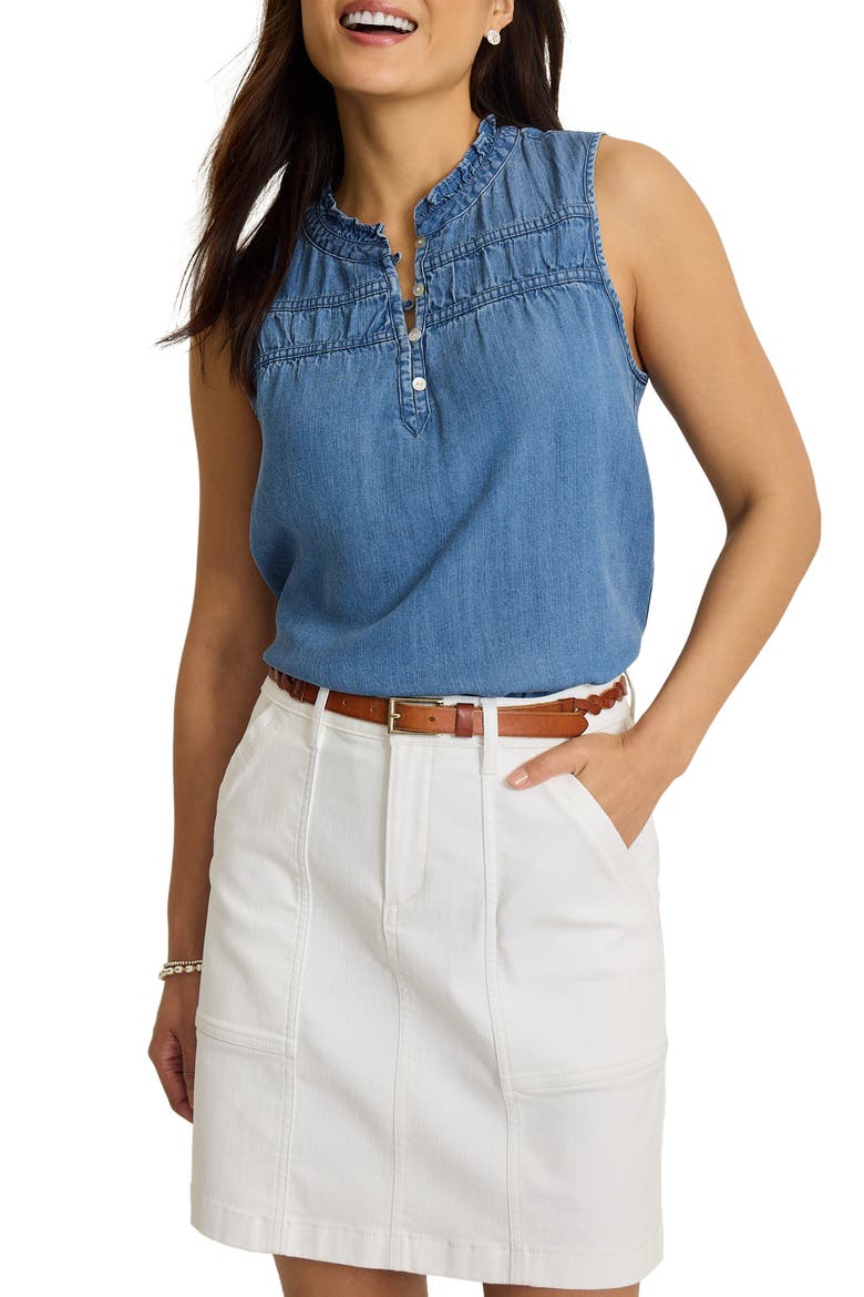 Chambray O Lei Sleeveless Top, Main, color, MED INDIGO WASH