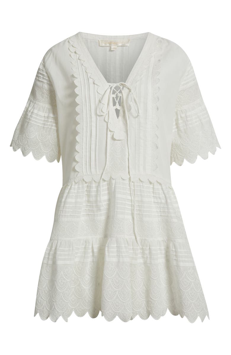 LoveShackFancy Orcia Embroidery Detail Cotton Babydoll Minidress, Alternate, color, Optic White