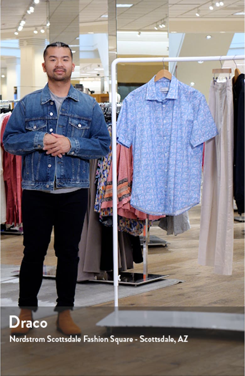 Miles OoohCotton<sup>®</sup> Leaf Print Short Sleeve Button-Up Shirt, sales video thumbnail