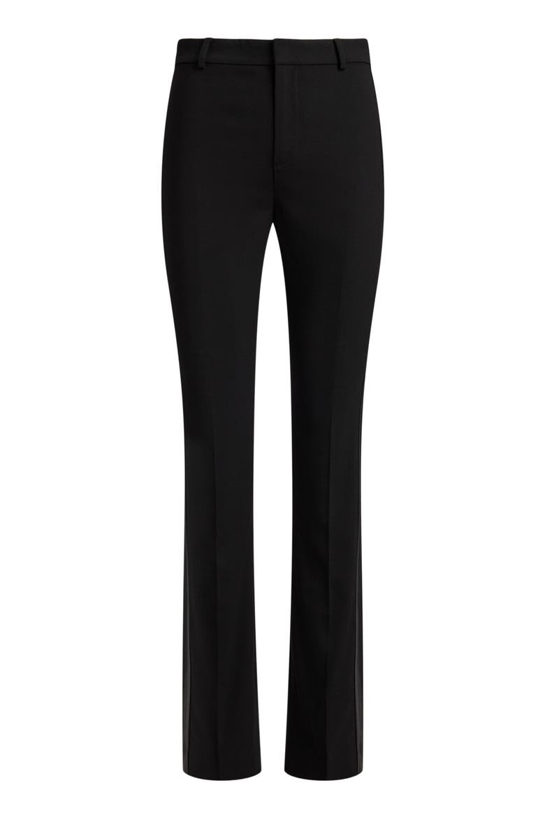 Satin-Trim Wool Crepe Straight Leg Pants, Alternate, color, BLACK