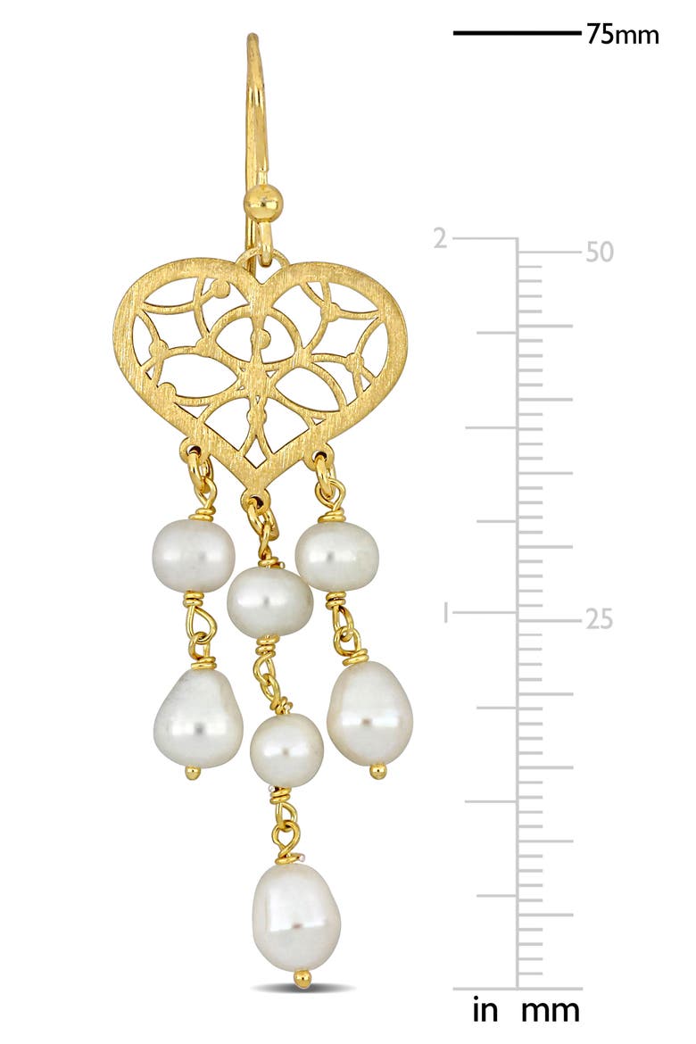 6–6.5mm Cultured Freshwater Pearl Heart Drop Earrings, Alternate, color, WHITE
