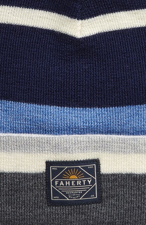 Faherty Stripe Workwear Merino Wool Beanie In Blue